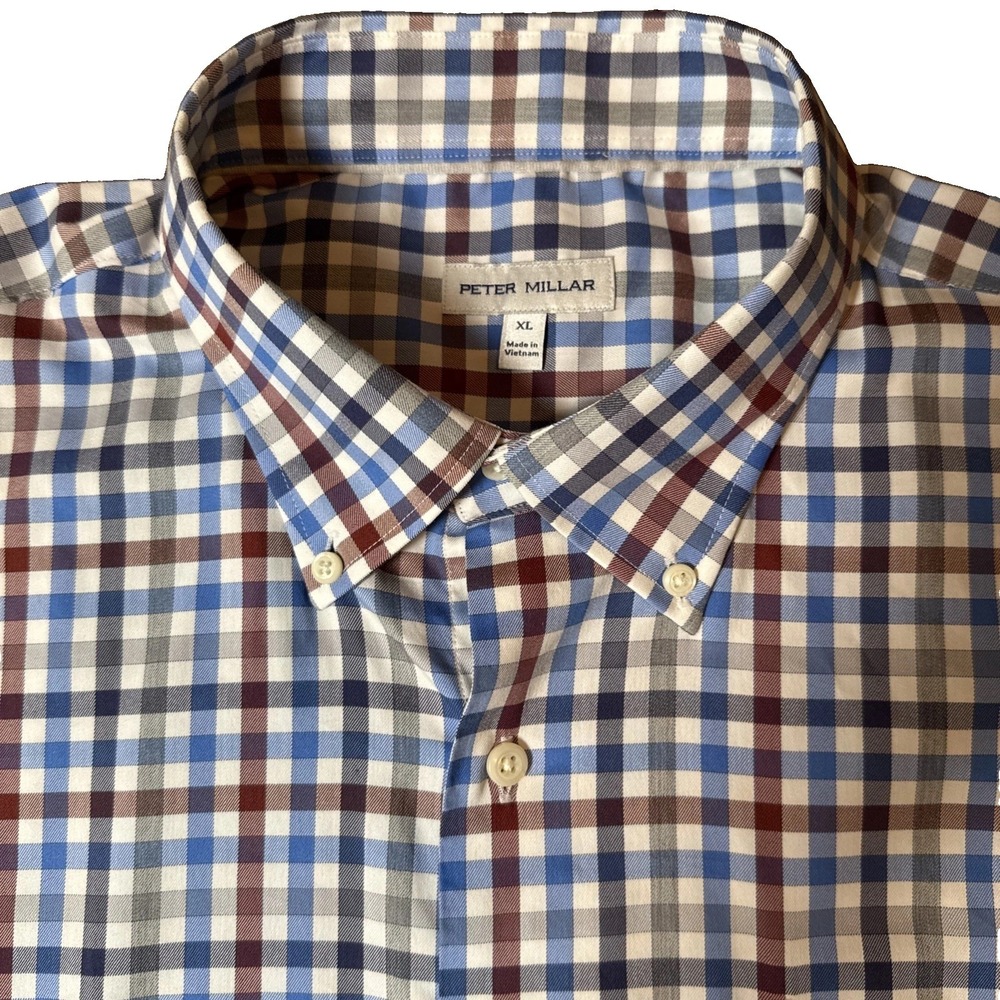 Peter Millar Shirt Mens XL Multi Plaid Long Sleeve Button Front Stretch Preppy